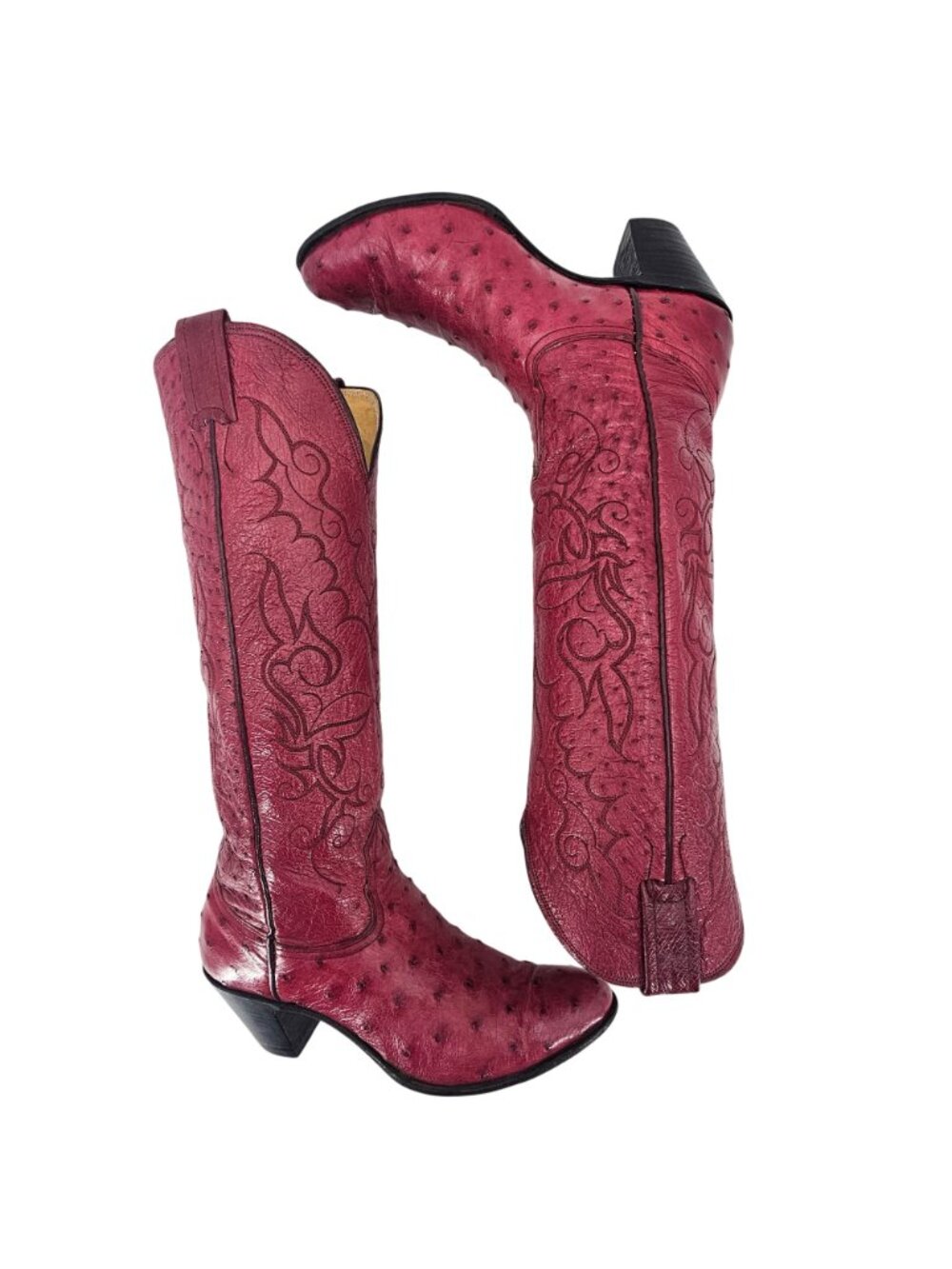 Vintage Nocona Boots Exotic Full Ostrich Burgundy Cowgirl Boot Women 6.5 Western - Picture 13 of 16